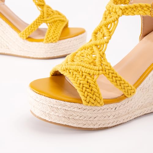 Image of Women's Woven Espadrille Wedge Sandals Bohemian Braided Open Toe Summer Shoes with Adjustable Strap 3.9 inch Platform Heel for Wide Feet, Comfortable Walking