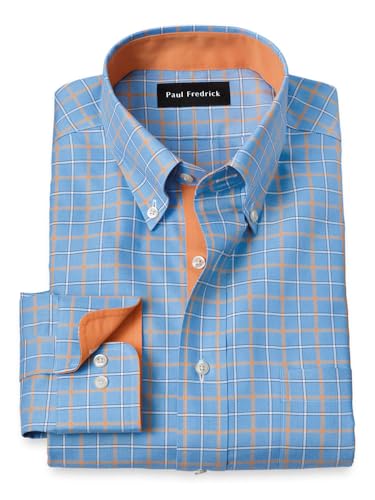 Paul Fredrick Men's Slim Fit Comfort Stretch Non-Iron Check Dress Shirt