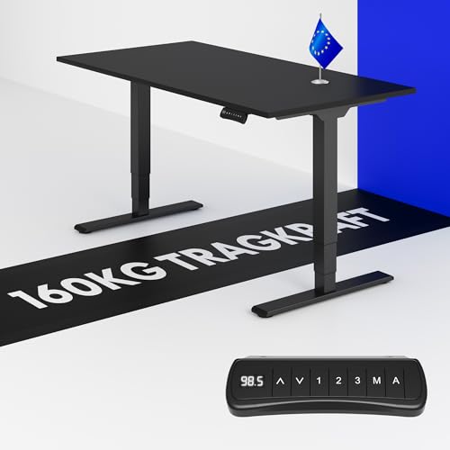 FLEXISPOT Höhenverstellbarer Schreibtisch Made in EU Einteilige Tischplatte 160x80 cm Höhenverstellbar Elektrisch mit Dual-Motor & 3 Hub-Säulen 160kg Tragfähigkeit(schwarz)