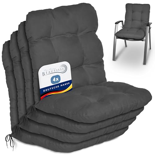 Beautissu 4er Set Niedriglehner Auflagen Set Flair NL Stuhlauflage 100x50x8cm Sitzkissen Niederlehner Gartenstühle Sitzauflagen Stuhlkissen Anthrazit