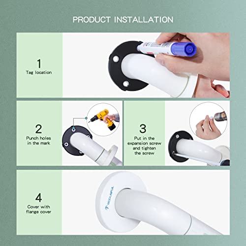 Stainless Steel Shower Grab Bar With Plastic-Plated Finish, Shower Grab Bars For Seniors, Luminous Circles And Cover Flange, Bathroom Handicap Handrails, White 12 Inch #TOP4