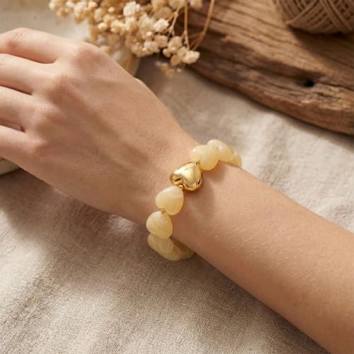 WOWORAMA Beige Resin Heart Bracelet for Women Trendy Chunky Beaded Bracelets Acrylic Stretch Bracelet Stackable Statement Bracelets Chunky Jewelry - Thumbnail 7