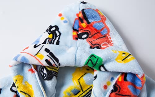 Image of Kids Hooded Bathrobe Girls Soft Plush Flannel Pajamas Sleepwear Boys Spa Robe Blue Car 7-8 Years