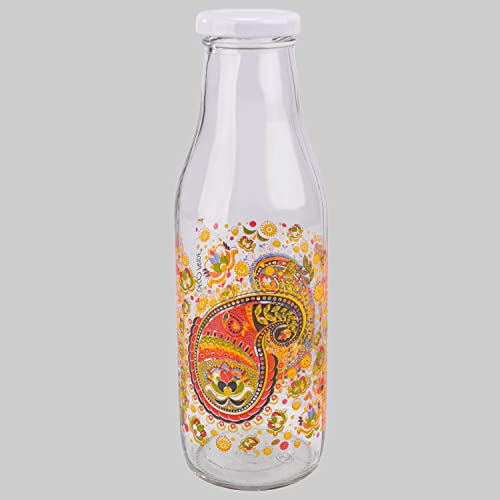 Image of LUCID.We Build Relations Hygienic Leak Proof Printed Beverage Glass Bottle 1L for Fridge with airtight Steel Cap, Best Suitable for Milk, Juice, Water. (Pack Of 2)