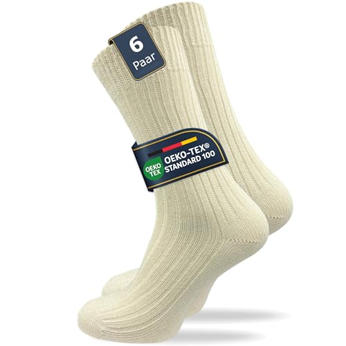 GAWILO Calcetines para hombre y mujer hechos de 100% algodón puro (6 pares) | calcetines gruesos con puño cómodo | reforzados y transpirables, naturaleza, 43-46