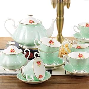 ShaZhuZi Tea Set for Adults Vintage Tea Cup and Saucer Set of 6 Vintage Floral Porcelain Tea Service Coffee Cups and Saucers Set for Tea Coffee