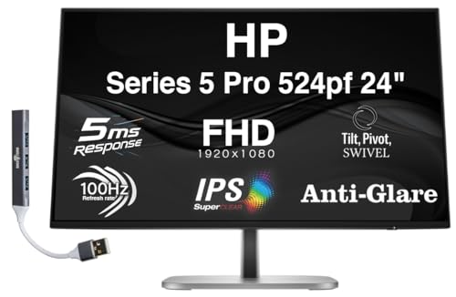 Image of HP Series 5 Pro 524pf 24 inch FHD IPS Monitor with 5ms Response Time, Anti-Glare, Flicker Free, 350nits Brightness, 100 Hz Refresh rate, Displayport, HDMI & Dockztorm USB Port Expander, Black /Silver Color