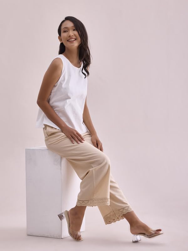 Image of GO COLORS Soft Linen Wide Pant Full Length for Women| Breathable, Mid Rise