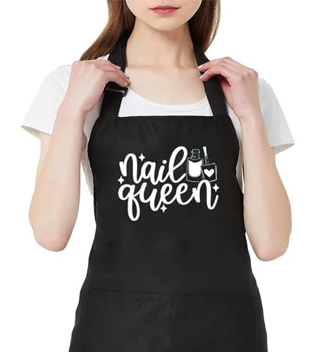 GXVUIS Nail Queen, grembiule da donna con 2 tasche per manicure, impermeabile, regolabile, grembiule da cucina per nail artist, regalo, nero, Regolare