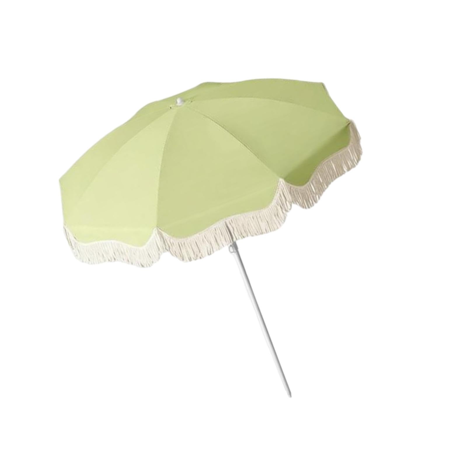 Baoblaze Fringe Tassel Steel Pole Garden Parasol for Outdoor, Green
