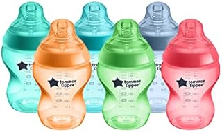 Tommee Tippee Closer to Nature Baby Bottles, Slow-Flow Breast-Like Teat with Anti-Colic Valve, 260ml, Pack of 6, Fiesta Multicoloured
