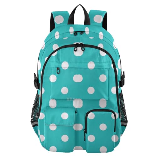 Mochila de viaje verde azulado con lunares para equipaje y trabajo diario