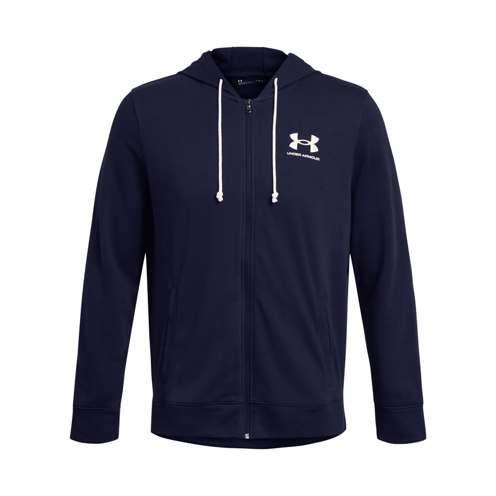 Under Armour Men's Rival Terry Full Zip, (410) Midnight Navy / / Onyx White, Medium