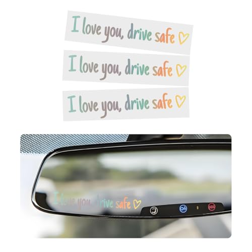 Image of Wevdn 3 PCS I Love You Drive Safe Sticker, Funny Waterproof Car Rearview Mirror Decal with Heart, Self Affirmations Sticker with Drive Safe Letters for Car Window Bumper Women Gift (Colorful)
