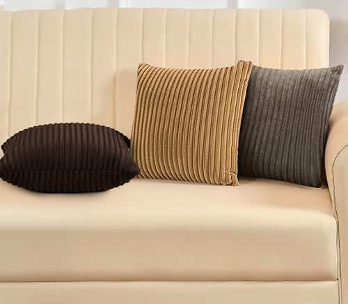 Image of Yellow Weaves Pencil-Stripe Fur Cushion Covers | Soft Polyester | Decorative Sofa & Throw Pillow Covers | 16x16 Inches, Pack of 3 (Multi 2)