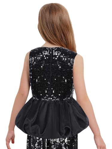 Kids Girls Sequins Ruffled Sleeves Tee Shirt Peplum Crop Tops for Wedding Festival Party4