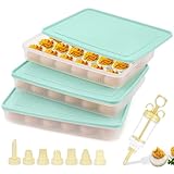 FACULX 3 Pack Deviled Egg Containers with Lid and 8 Pcs Deviled Egg Injector Piping Tool, Egg Organizer for Refrigerator, Fridge Stackable Countertop Portable Egg Platter (Green)