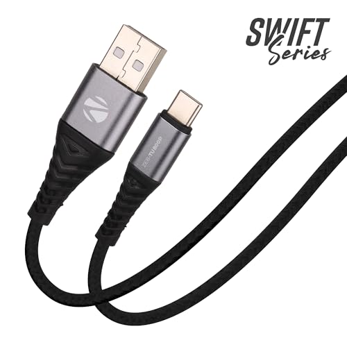 Image of ZEBRONICS TU800P USB - Type C Braided Cable, 80 Watts, Rapid Charging Cable, Charge & Sync, 1M, Compatible with iPhone 15 | Samsung | OnePlus | Xiaomi | Realme | Oppo, Black