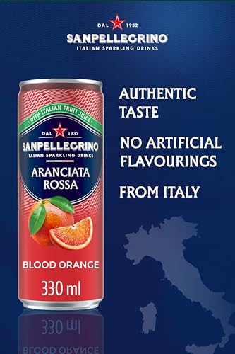 San Pellegrino Italian Sparkling Drinks Tastefully Light Sparkling Blood Orange Canned Soft Drink 6 x 330ml | 69 kCals per Can