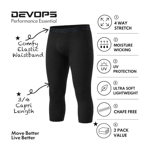 DEVOPS 2 Pack Boys Athletic Compression 3/4 Leggings Pants Base Layer