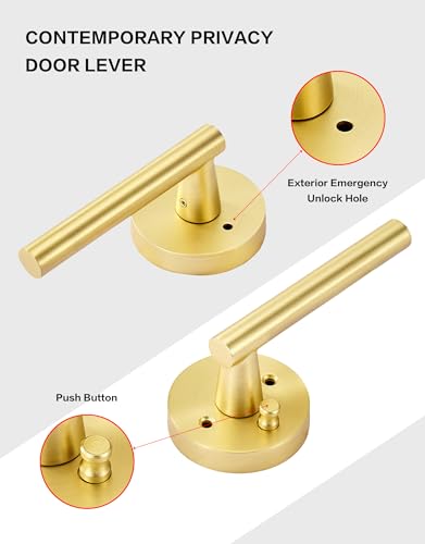 Image of Lethato 2 Packs Gold Door Handle, Brushed Gold Interior Lever Handle for Bedroom and Bathroom, Heavy Duty