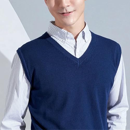 Men’S Loose Fit V-Neck Knitted Sweater Vest Soft Cashmere Wool Blend Casual Solid Color Pullover Tank Top2