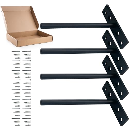 Heavy Duty Floating Shelf Bracket - Invisible Hidden Shelf Supports for Concealed Wood Shelves - Solid Steel Wall Mounted Black Shelf Bracket for Drywall & Concrete Wall (150 mm / 6 Inches Pack of 4)