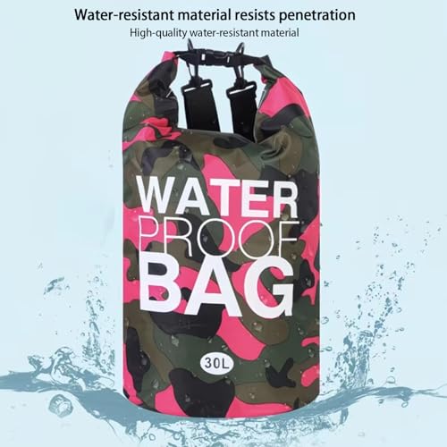 Bolsa seca camuflaje 30L, mochila con diseño Roll-Top para kayak, rafting, natación y pesca - Rosa Camuflaje miniatura 6