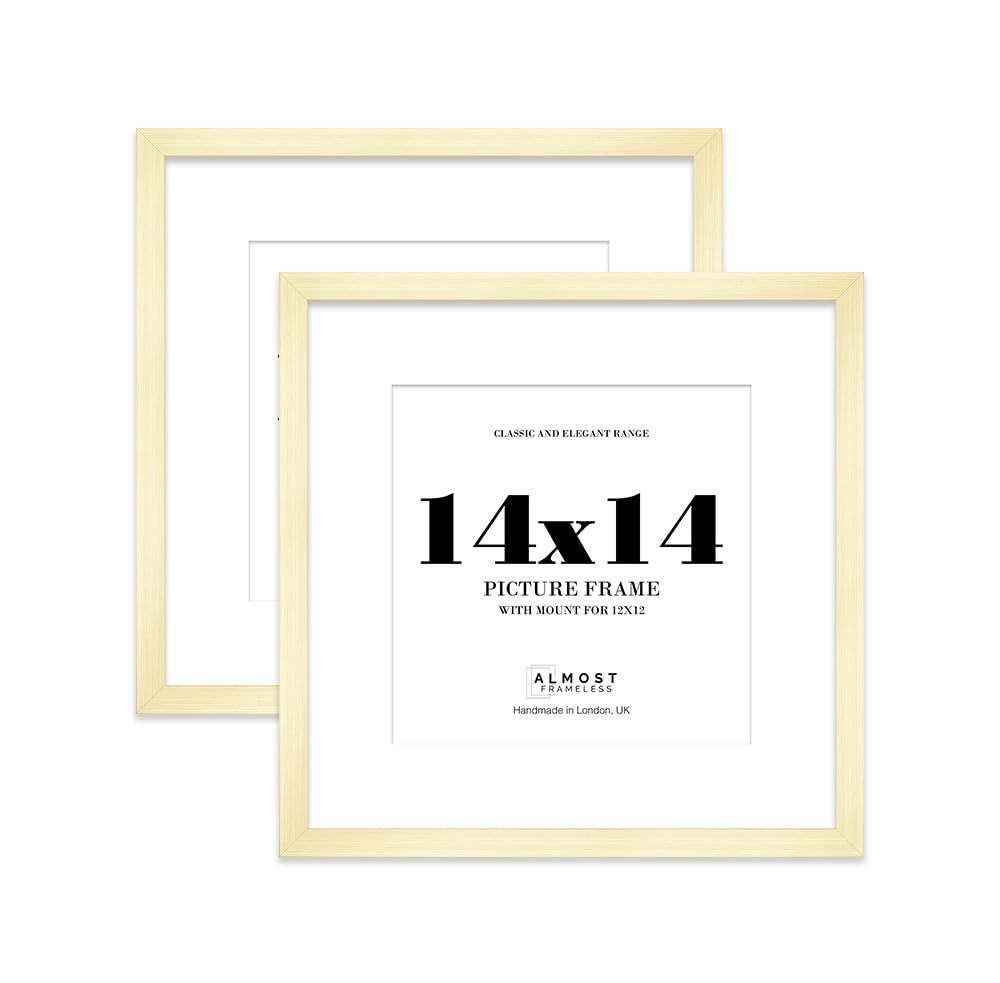 14x14 Gold Picture Frame with Mount for 12x12 Photos, Prints - Modern Square Wall Frame, Set of 2