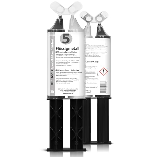 DIP-Tools Flüssigmetall 25ml I 2-Komponenten-Kleber extra stark Epoxidharzkleber 2K Zwei-Komponenten Power Klebstoff Wasserfest für Metalle Holz Kunststoffe Stein und mehr (1)