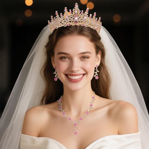 Kamirola Tiaras and Crowns for Women,Tiaras Earrings Necklace, Crystal Bridal Jewelry Set (TR48)2