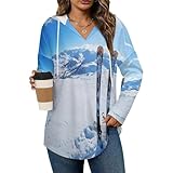 Winter Mountains Ski Equipment Hoodies for Women V Neck Pullover Sweatshirts Long Sleeve Shirts Fashion Tops