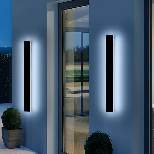 Image of 2 Pack 39.3inch Exterior Wall Light Fixture, Long Outdoor Modern Led Wall Lights, 6000K Cold White, 36W, IP65 Waterproof Linear Outside Porch Lighting for House, Garage, Fence, Garden