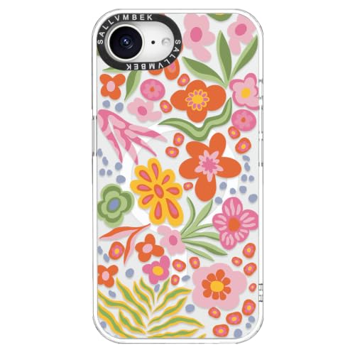 Coque iPhone 16e MagSafe magnétique et antichoc avec motif floral mignon