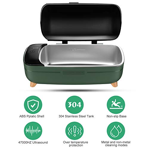 ESOLOM Dispositivo de Limpieza Ultrasónico Portátil Limpiador de 400 ml, Protección Contra Altas Temperaturas Para Gafas Relojes Joyas Aretes Anillos Collares Navajas Dentaduras Postizas