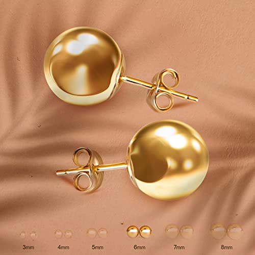 Pori Jewelers Premium 14K Gold Ball Stud Earrings - Available in Yellow, Rose & White Gold- Multiple Options Available3