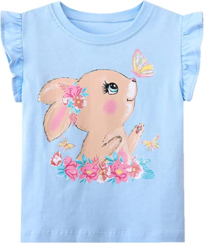 Image of Toddler Girls T-Shirt Short Sleeve Shirt Unicorn Bunny Print Cute Summer Tops Tees Dinosaur Graphic