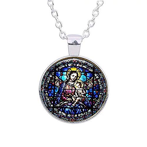 Virgin Mary and Child Stained Glass â€¢ Christian Jewelry â€¢ Christian Gifts â€¢ Virgin Mary Necklace â€¢ Christian Necklace â€¢ Baby Jesus Jewelry â€¦