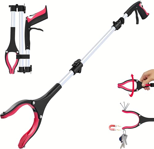 Image of Grabber Reacher Tool - 43 inch Extra Long Foldable Gripper and Reaching Tool - Heavy Duty Pick Up Stick Grabbers for Seniors, Trash, Surgery Recovery Must Haves Gifts (Red-43in)