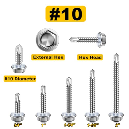 Mywish 410LJZW-SILVER-M4.8-19-300PS 300Pcs #10×3/4 Inch Self Tapping Screws For Metal, 410 Stainless Steel thumb #4