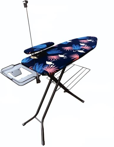 Magna Homewares Super Sigma Extra Large Foldable Ironing Board with Ironing Rest, Cloth Rack, Wire Manager and Free Sleeve Board-Blue Print
