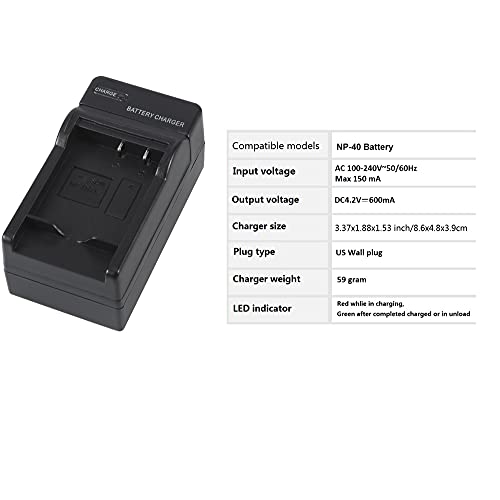 Camera Battery Charger For Casio Np-40, Casio Ex-Fc100 Fc150 Fc150Rd Z30 Z400 Pro P505 P700 Z1080 Z1000 Z200 Z300 Z500 Z57 Z600 Z750 Z850,Black #TOP4
