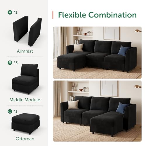 Image of HONBAY Modular Sectional L Shaped Sofa with Storage,Black