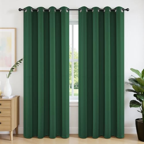 Image of Joydeco Blackout Curtains 84 Inchs Long 52 Wide Black Out Curtains 2 Panels, Thermal Insulated Long Curtain& Drapes Room Darkening Grommet Drapes for Living Bedroom Window (W52 x L84 Inch, Dark Green)