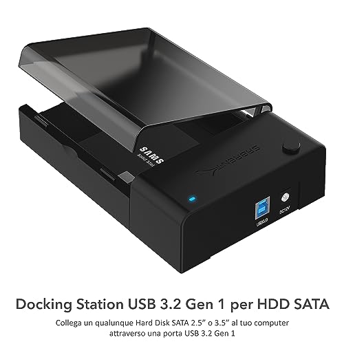 SABRENT Docking Station SSD/Hard Disk esterno/HDD 2.5/3.5 pollici, USB 3.2 Gen 1, Custodia hard disk esterno con alimentatore per SSD SATA 1TB, SSD 2TB, SSD 4TB, HDD 8TB fino a 22TB, (EC-DFLT)