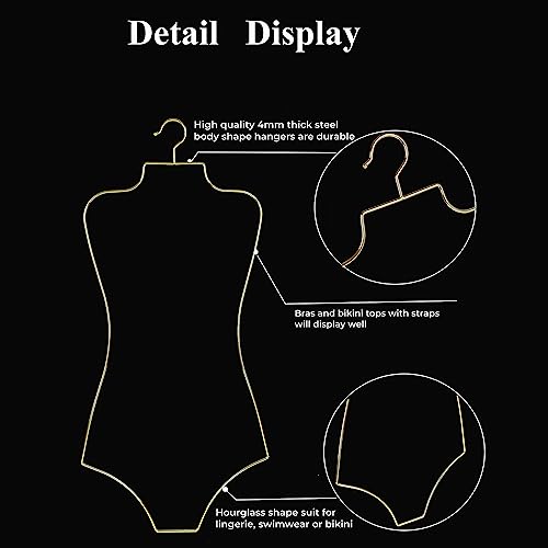 Synhozz XHZ-FG01 Gold Body Shape Display Lingerie Hangers 15 Pack, Sturdy Metal Wire Bikini Swimsuit Hangers thumb #5