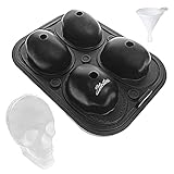 Stritra - Large 4D Skull ICE MOLD Silicone 4 Cavity Super Flexible Ice Cube Mold with Funnel, Great...
