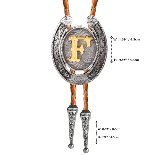Image of Vintage Western Cowboy Monogram Initial Letter Bolo Tie for Men | Premium brown braided leather, adjustable sliding clasp, anti-tarnish alloy pendant, versatile A-Z western bolo tie