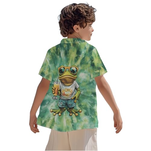 Image of Kids Tie-dye Hawaiian Shirt 80s Button Down Retro Short Sleeve Casual Beach Tropical Funny Party Outfits for Boys