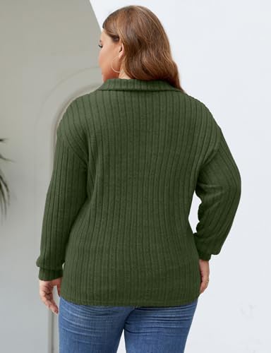 Tanst Sky Womens Plus Size Knit Sweater Long Sleeve Lapel Zip V Neck Tops Lightweight Solid Color Blouses XL-5XL2